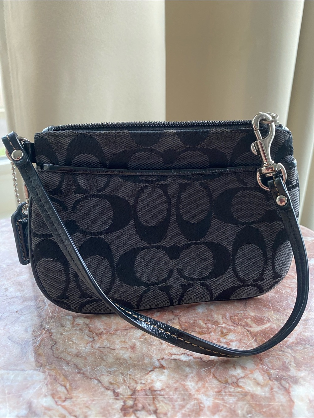 Coach Black Signature Mini Wristlet with Removable Strap